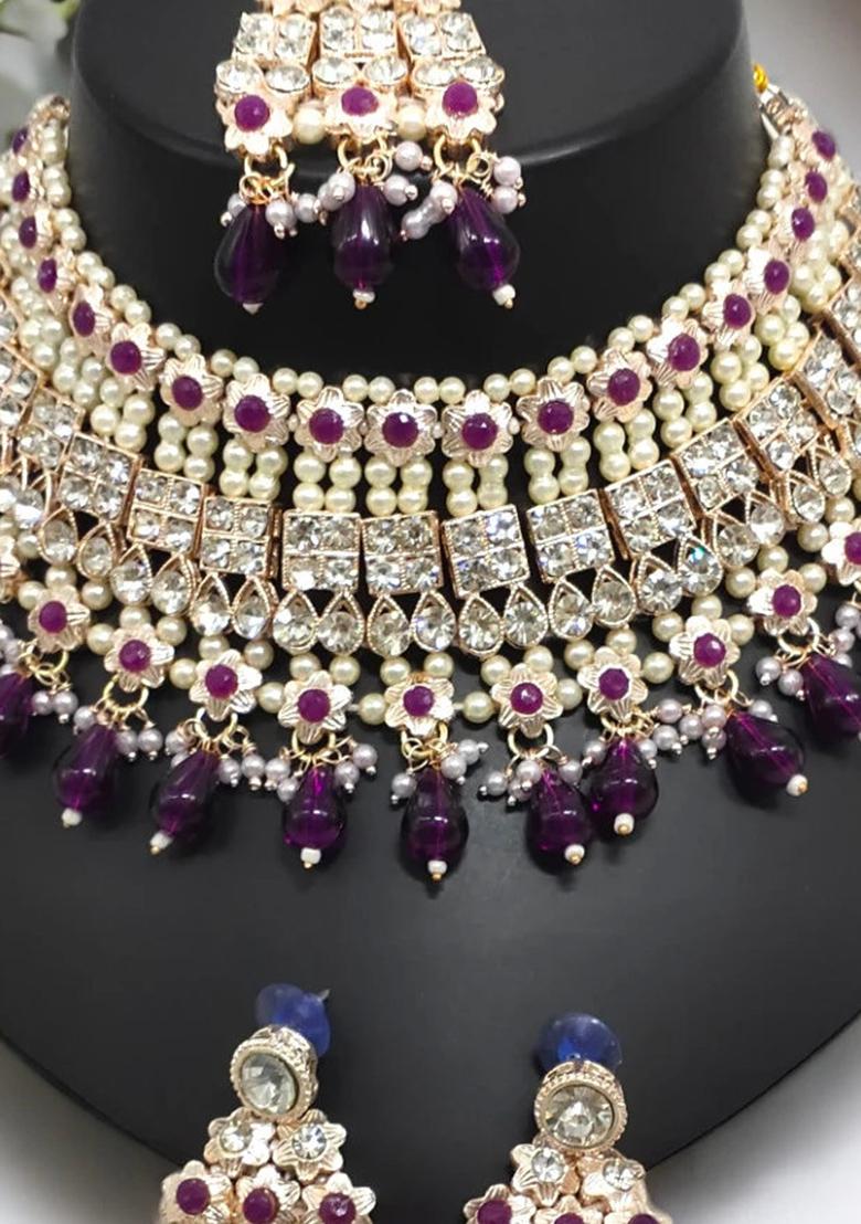 Purple Alloy Choker Necklace Set