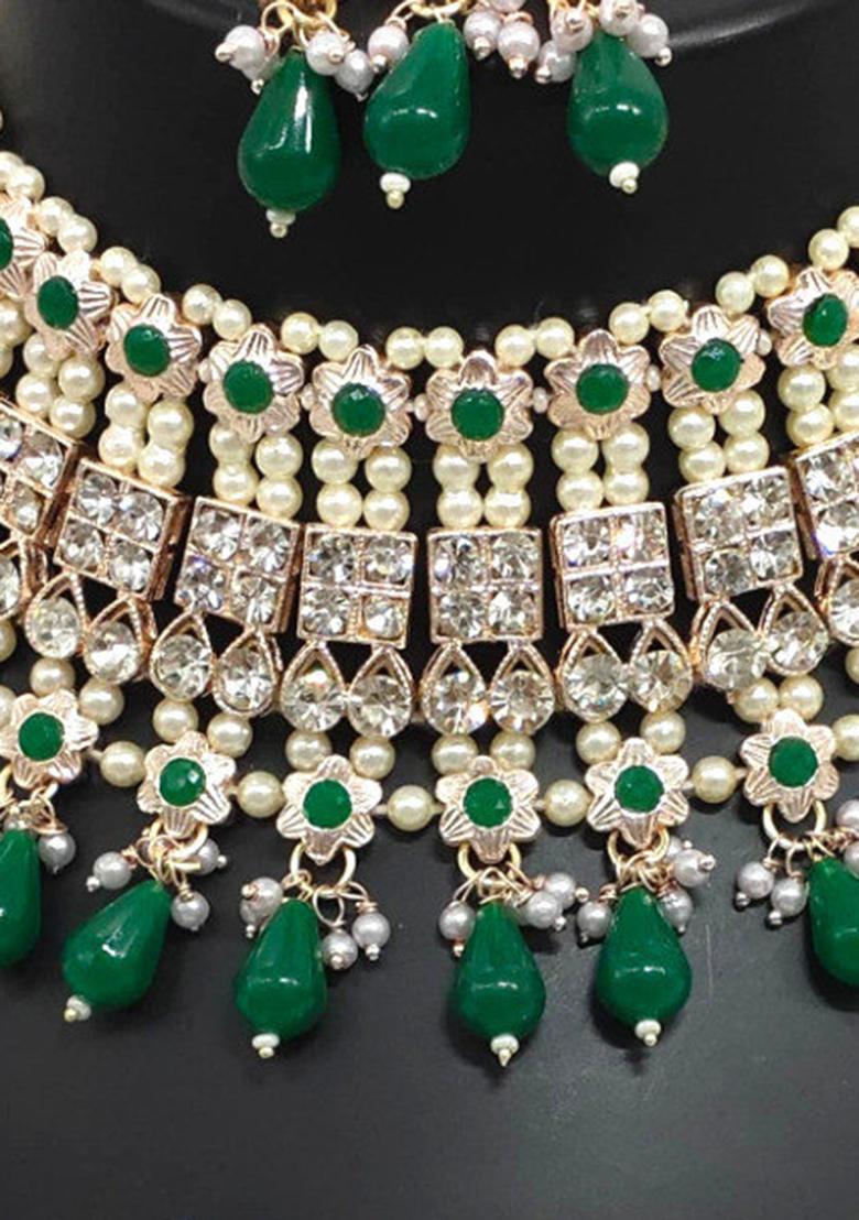 Green Alloy Choker Necklace Set