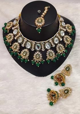 Green Alloy Choker Necklace Set