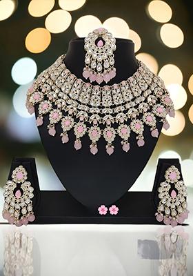 Pink Alloy Choker Necklace Set