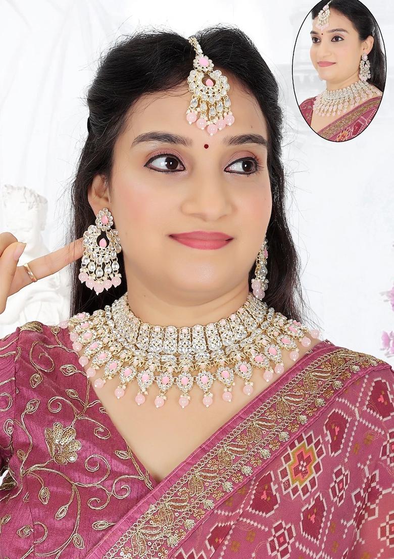 Pink Alloy Choker Necklace Set