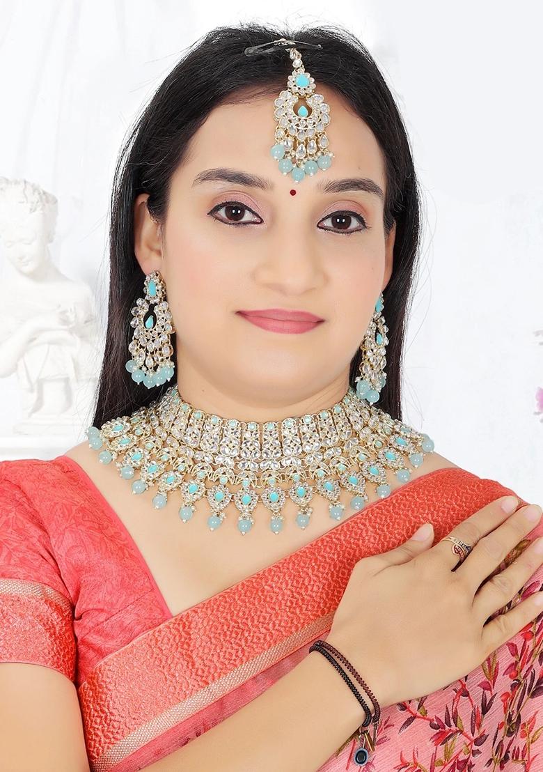 Blue Alloy Choker Necklace Set