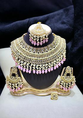 Pink Alloy Choker Necklace Set