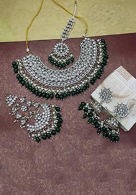 Green/Silver Alloy Choker Necklace Set