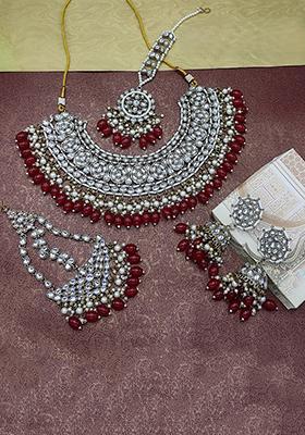 Red Alloy Choker Necklace Set