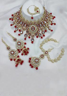 Red/White Alloy Choker Necklace Set