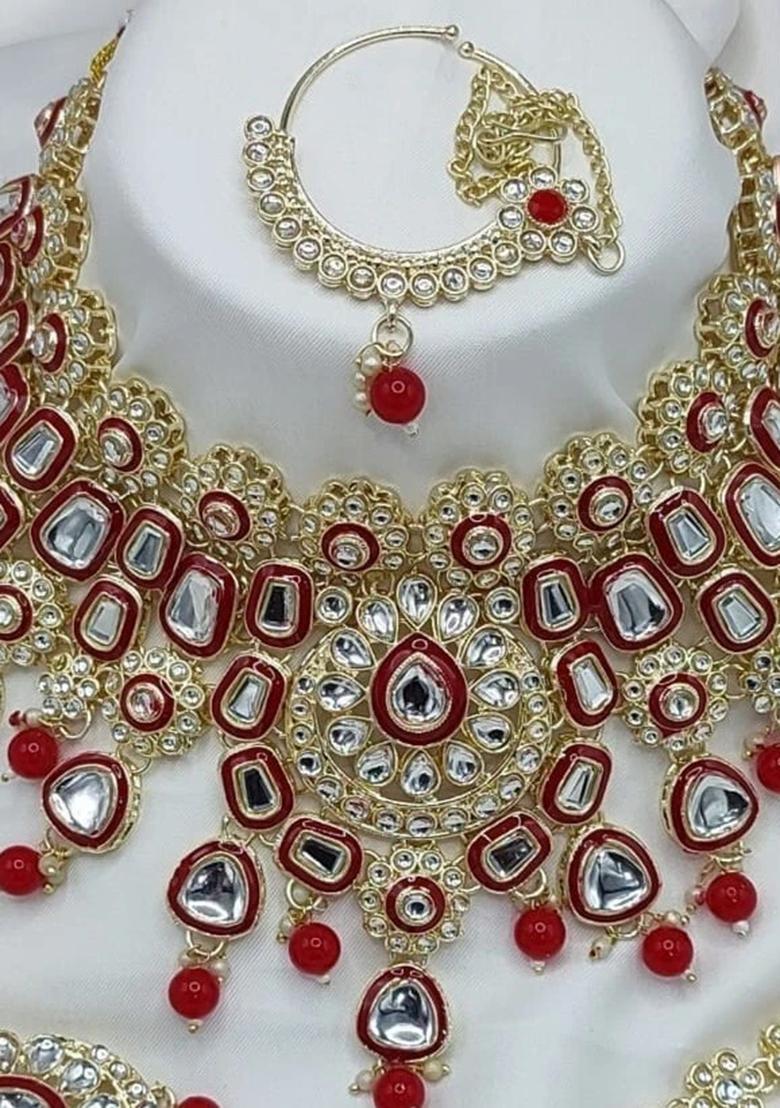 Red/White Alloy Choker Necklace Set