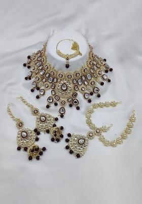 Maroon Alloy Choker Necklace Set