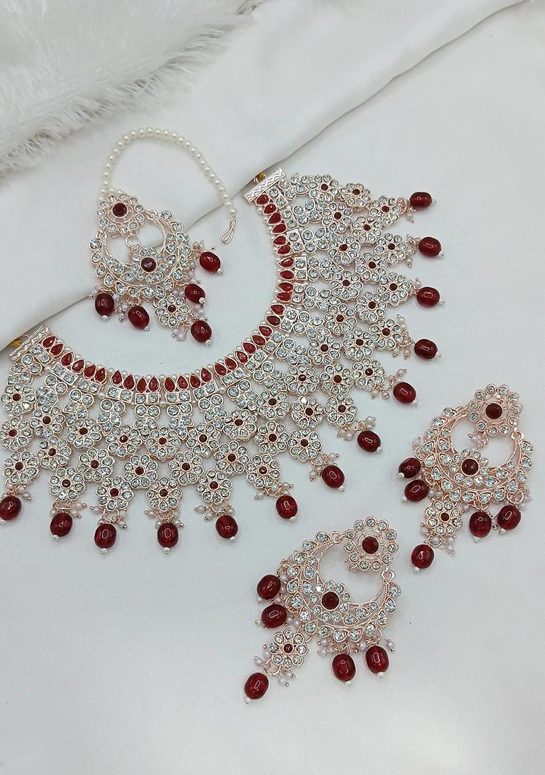 Maroon Alloy Choker Necklace Set