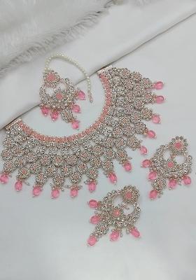 Pink Alloy Choker Necklace Set