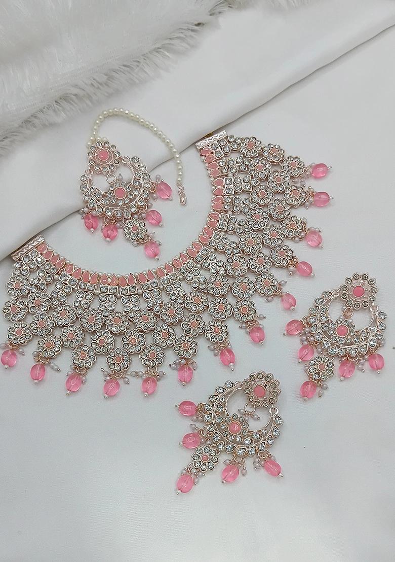 Pink Alloy Choker Necklace Set