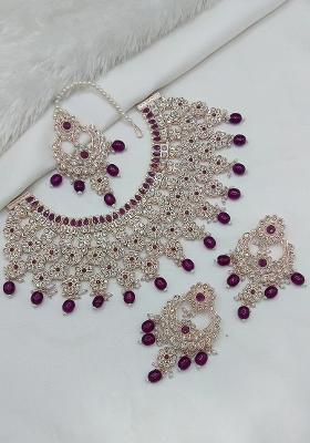 Purple Alloy Choker Necklace Set