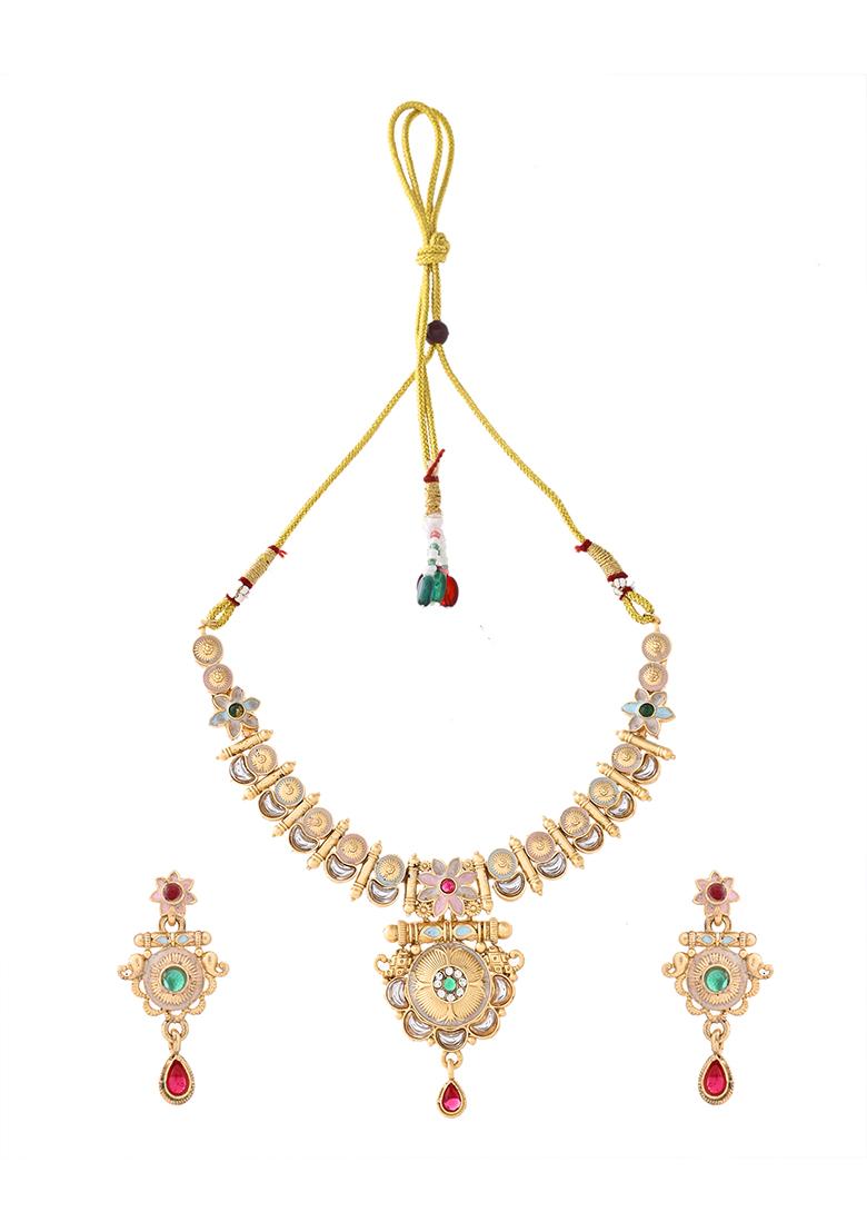 Antique Gold Pearl And Kundan Necklace And Earrings Set