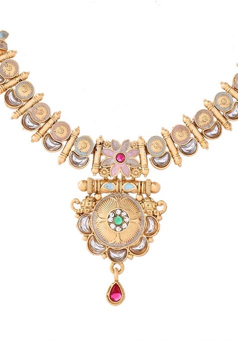 Antique Gold Pearl And Kundan Necklace And Earrings Set