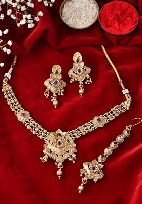 Antique Gold Plated Bridal Temple Necklace Set