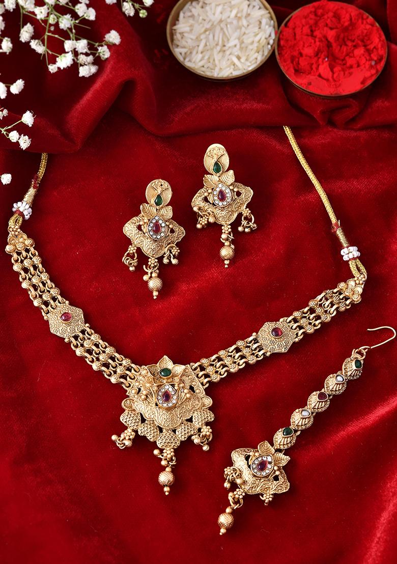 Antique Gold Plated Bridal Temple Necklace Set