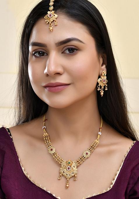 Antique Gold Plated Bridal Temple Necklace Set