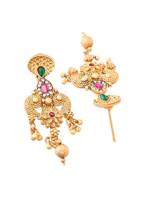 Antique Gold Plated Temple Bridal Necklace Set With Beads