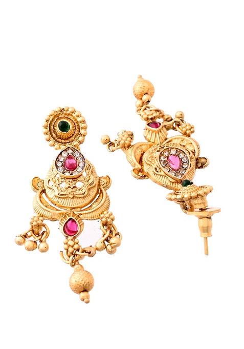 Antique Gold Plated Temple Choker Necklace Set With Gemstones