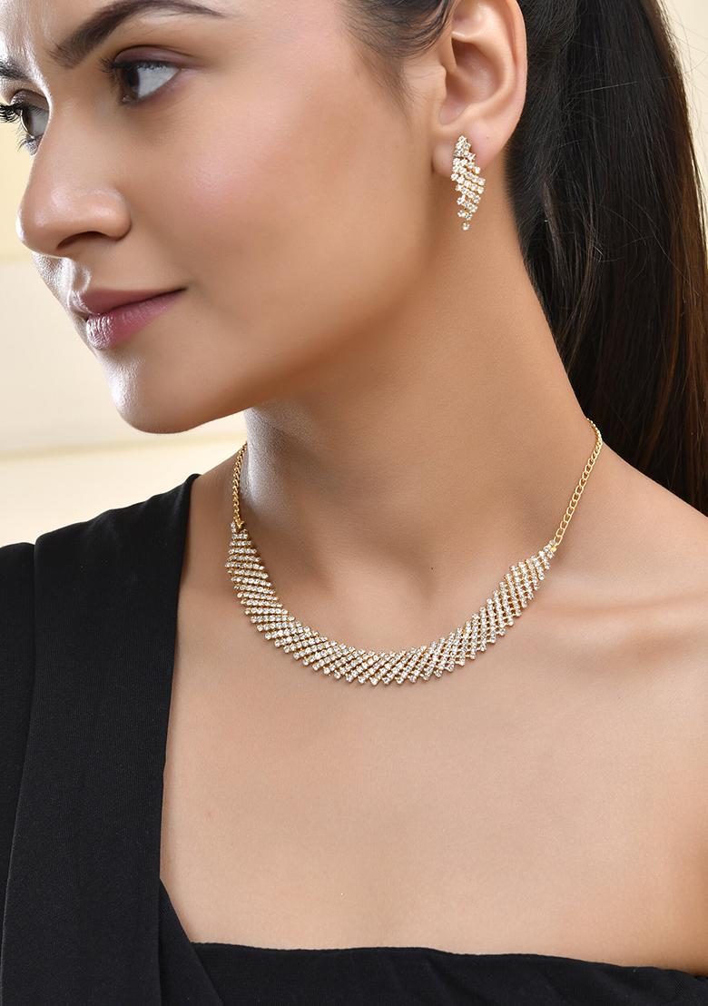Gold Plated Diamond Cut Crystal Necklace Set