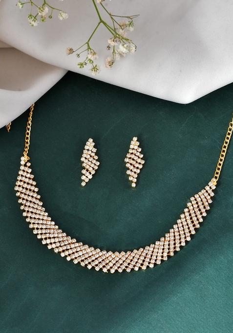 Gold Plated Diamond Cut Crystal Necklace Set