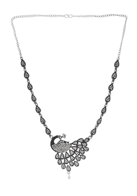 Antique Silver Peacock Necklace Set With Earrings