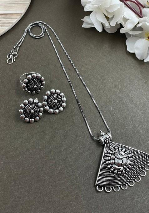Silver Plated Oxidised Jewellery Set