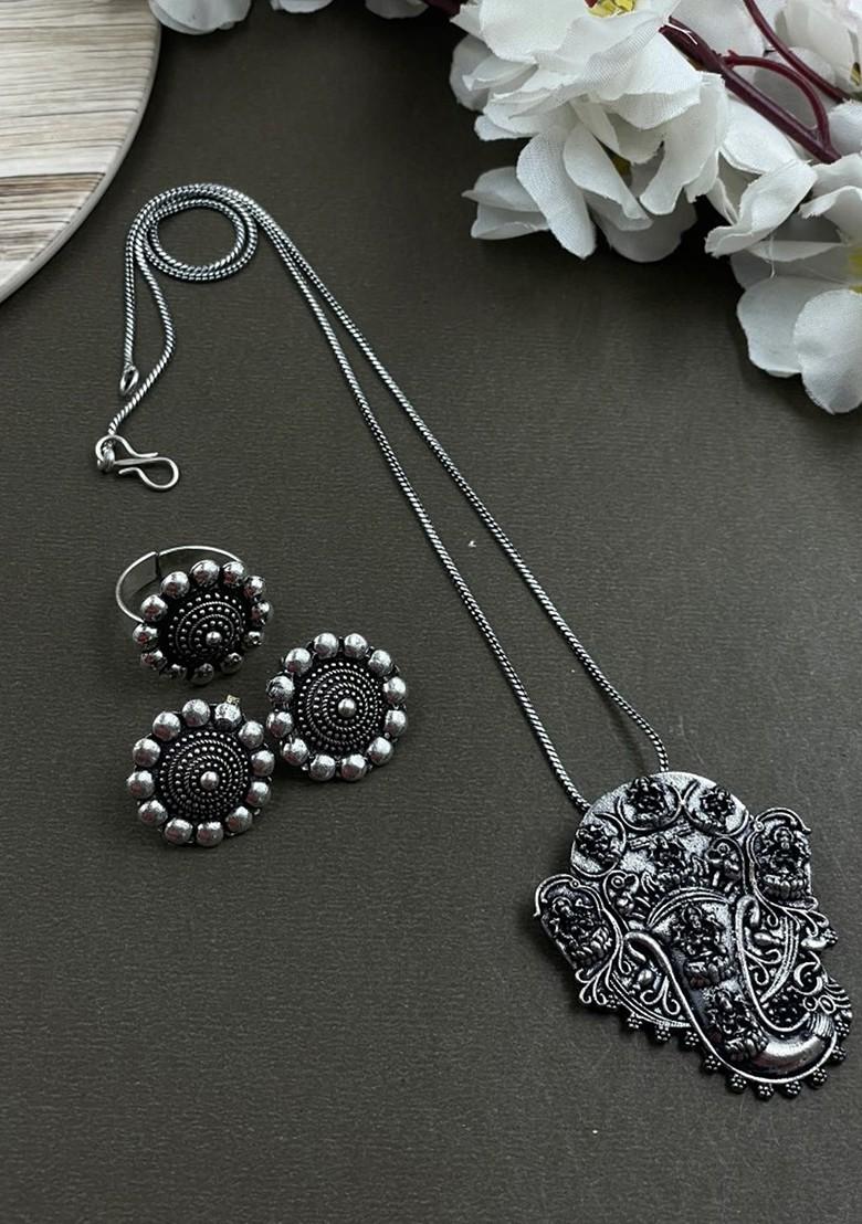 Aaliya Silver Plated Oxidised Jewellery Set