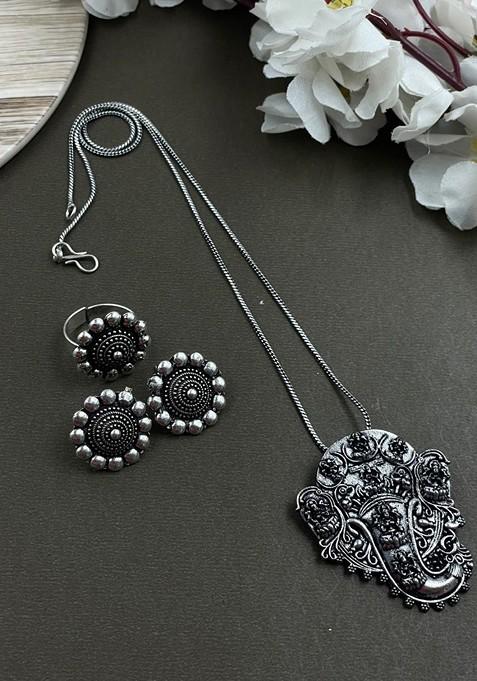 Aaliya Silver Plated Oxidised Jewellery Set
