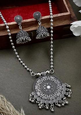 Silver Plated Beaded Oxidised Jewellery Set