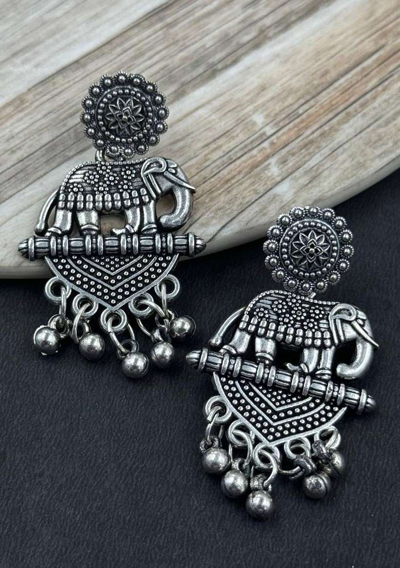 Silver Plated Oxidised Necklace Jewellery Set - Indya