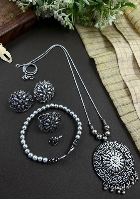 Silver Plated Oxidised Jewellery Set