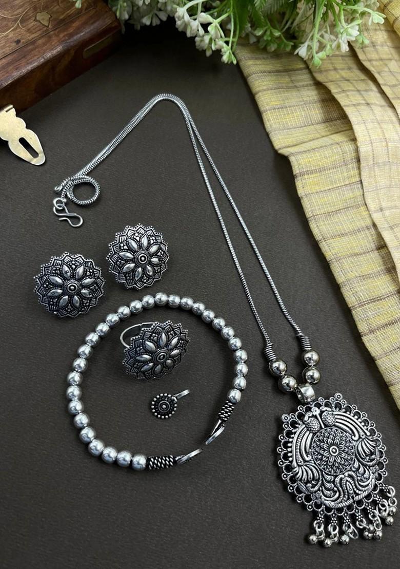 Mahek Silver Plated Oxidised Jewellery Set