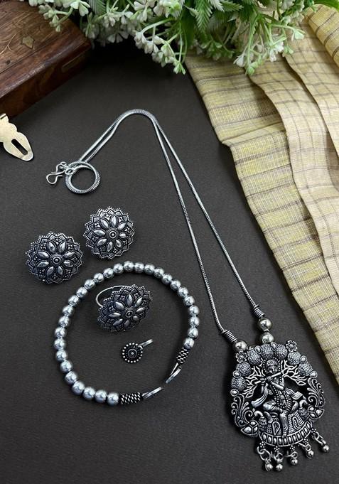 Silver Plated Oxidised Jewellery Set