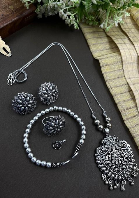 Silver Plated Oxidised Jewellery Set
