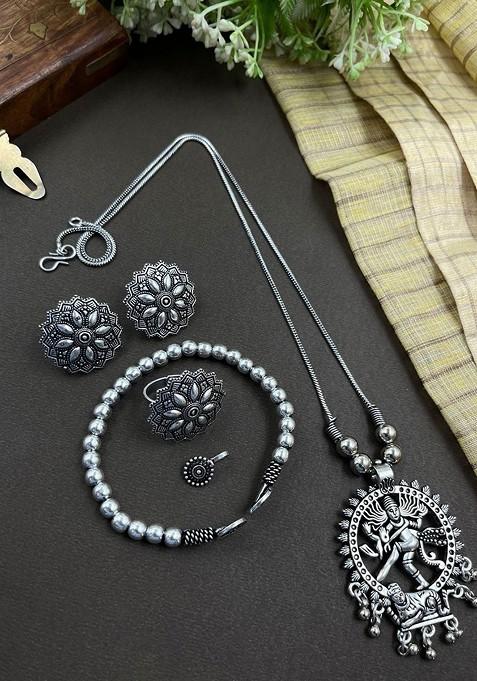Silver Plated Oxidised Jewellery Set
