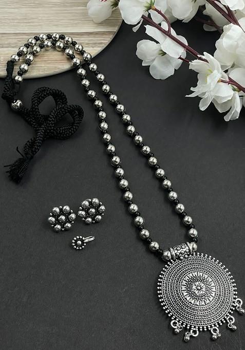 Silver Plated Oxidised Jewellery Set