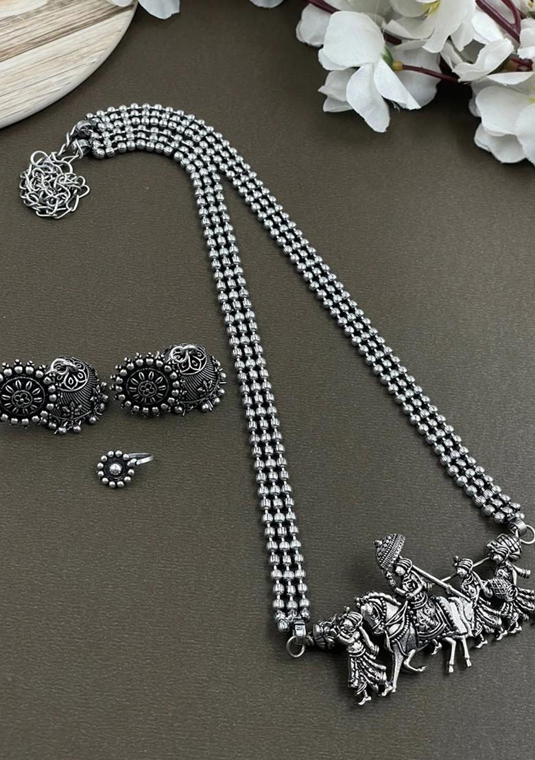 Nidhi Silver Plated Oxidised Necklace Jewellery Set