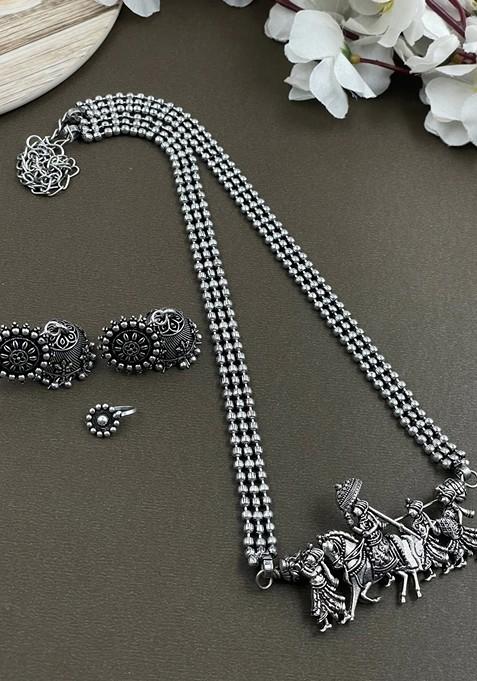 Nidhi Silver Plated Oxidised Necklace Jewellery Set