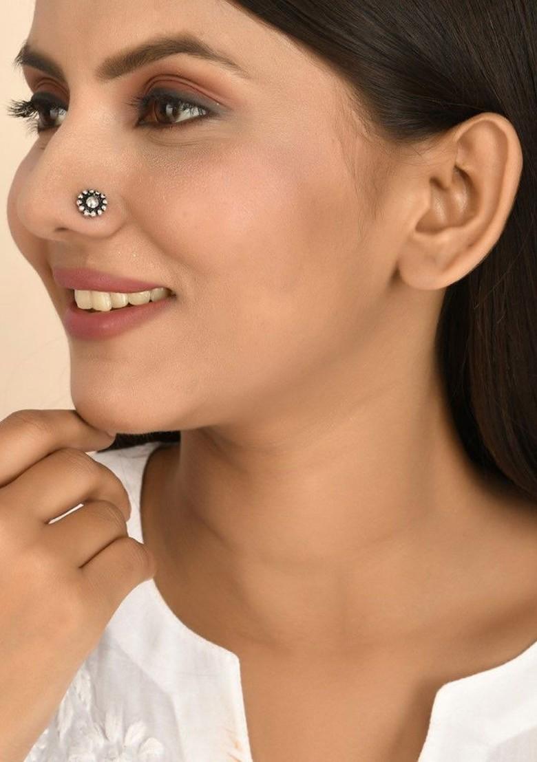 Evana Single Line Silver Plated Oxidised Necklace Jewellery Set