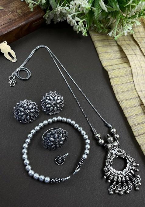 Silver Plated Oxidised Jewellery Set