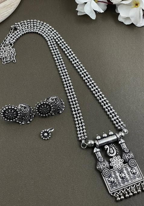 Silver Plated Oxidised Jewellery Set