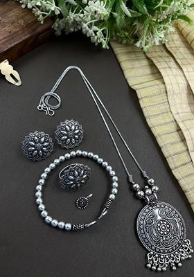 Mahek Silver Plated Oxidised Jewellery Set
