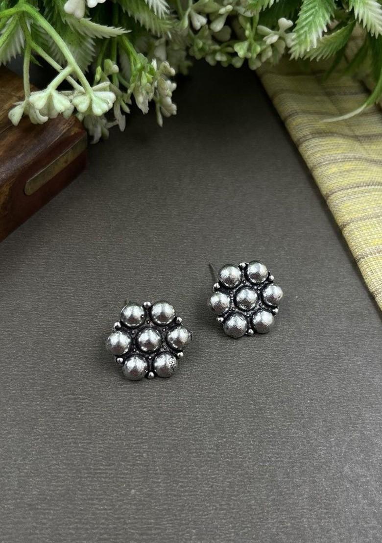 Evana Single Line Silver Plated Oxidised Necklace Jewellery Set