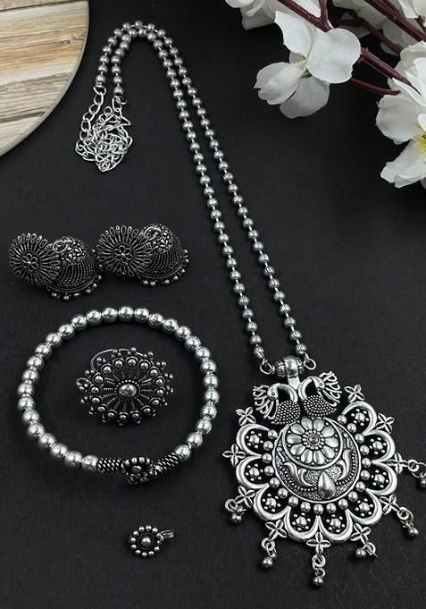 Silver Plated Oxidised Jewellery Set