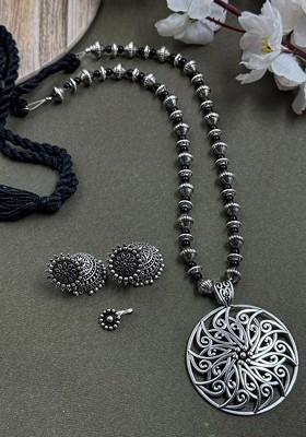 Aneri Silver Plated Oxidised Necklace Jewellery Set
