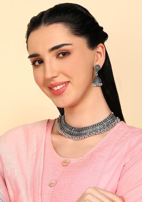 Silver Plated Oxidised Jewellery Set