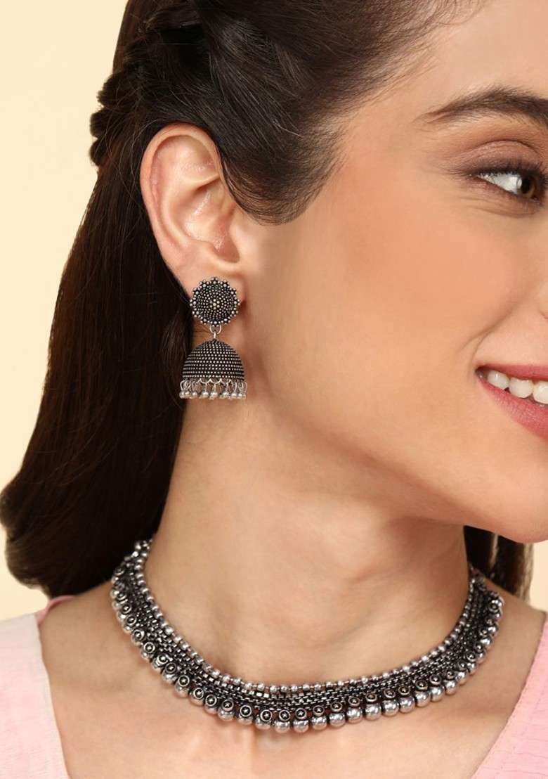 Silver Plated Oxidised Jewellery Set - Indya