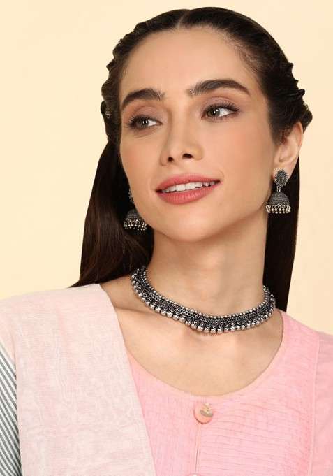 Silver Plated Oxidised Jewellery Set
