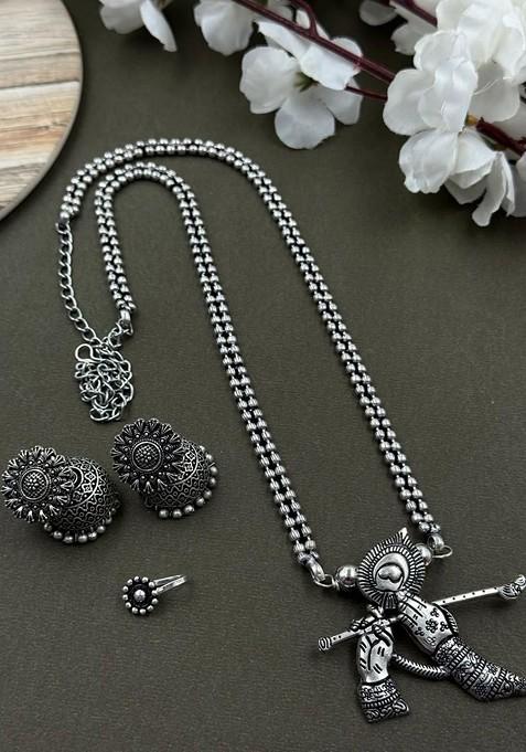 Silver Plated Oxidised Jewellery Set